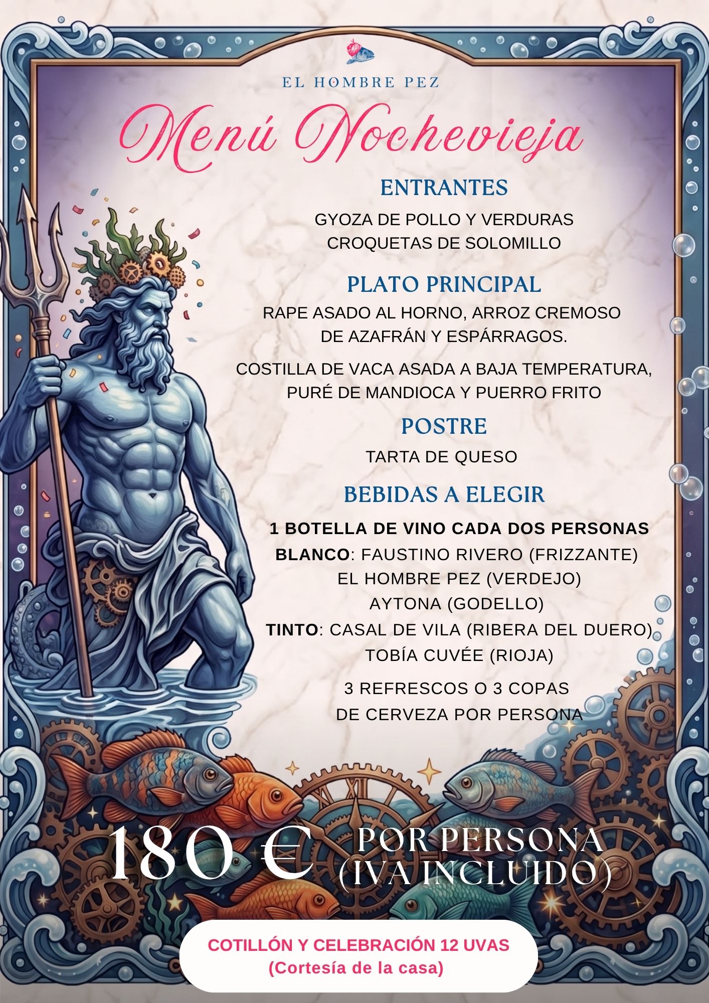 Cena de Nochevieja Madrid 2026 - 2027 El Hombre Pez